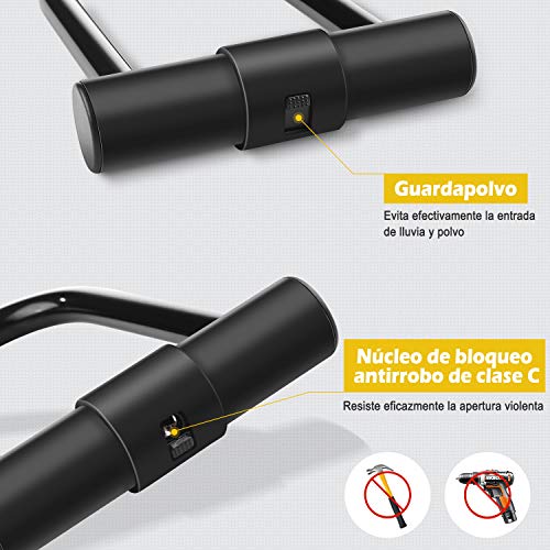 Candado en U para Bicicleta, Diyife Candado en U Bicicleta, Candado en D de Grillete Resistente con 3 llaves, Cable de Acero Flexible de 1,2 m y Soporte de Montaje para Bicicleta, Motocicleta