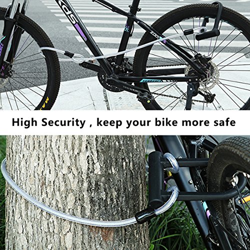 Candado en U, U Lock DINOKA Candado Bicicleta Alta Seguridad de 16mm con Abrazadera de Soporte + 1200mm de Cable de Acero trenzado flexible.