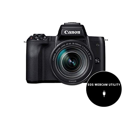 Canon EOS M50 Mark II + lente EF-M 18-150 mm F3.5-6.3 IS STM (24.1 MP, pantalla táctil LCD de 7.5 cm, WLAN, HDMI, Bluetooth, sistema de AF CMOS de doble píxel, AF de ojo, video 4K, EVF OLED ), negro