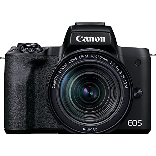 Canon EOS M50 Mark II + lente EF-M 18-150 mm F3.5-6.3 IS STM (24.1 MP, pantalla táctil LCD de 7.5 cm, WLAN, HDMI, Bluetooth, sistema de AF CMOS de doble píxel, AF de ojo, video 4K, EVF OLED ), negro