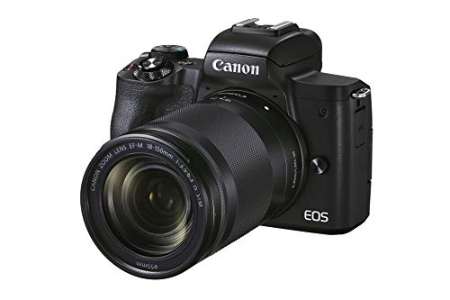 Canon EOS M50 Mark II + lente EF-M 18-150 mm F3.5-6.3 IS STM (24.1 MP, pantalla táctil LCD de 7.5 cm, WLAN, HDMI, Bluetooth, sistema de AF CMOS de doble píxel, AF de ojo, video 4K, EVF OLED ), negro