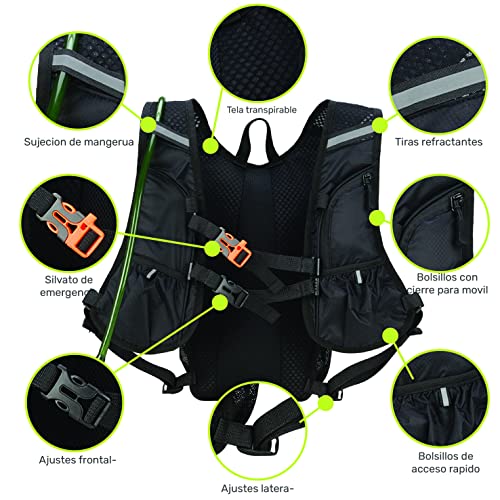 CAPELINA Mochila de Hidratación de 5L con Bolsa de Agua de 2L, Súper Ligera Mochila Hidratacion MTB Ciclismo Trail Running senderismo trekking montaña con bolsa hidratacion para hombre y mujer