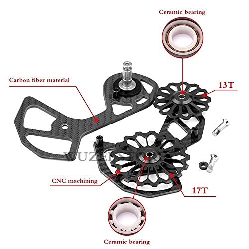 Carbon Road Bicycle Ceramic Trasero Dreailleur 17T Guía de la polea Rueda for SH-IMA-NO R5800 R6800 R7000 ULTEGRA R8000 SRAM (Color : R8000 Black)