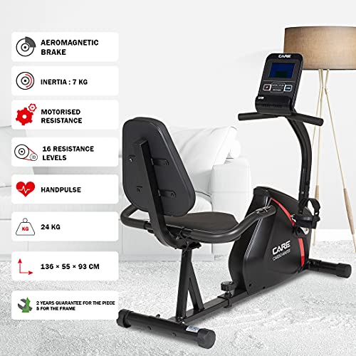 CARE FITNESS - Bicicleta estática Cardio Master - Bicicleta conectada - Función de máquina de remo - Frenado magnético - Peso de inercia de 7 kg - Compatible con la aplicación Kinomap, de color negro