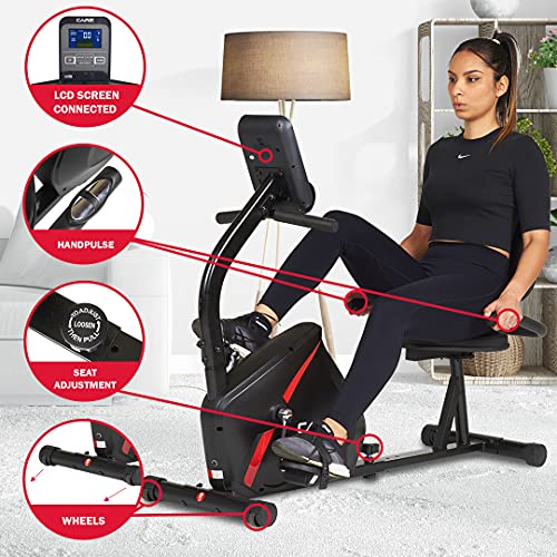 CARE FITNESS - Bicicleta estática Cardio Master - Bicicleta conectada - Función de máquina de remo - Frenado magnético - Peso de inercia de 7 kg - Compatible con la aplicación Kinomap, de color negro