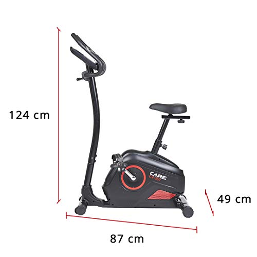 CARE FITNESS - Bicicleta estática CV-357 - 10 funciones, 21 programas - Rueda de inercia de 7 kg - Frenado magnético - Bicicleta de ciclismo elegante y eficiente