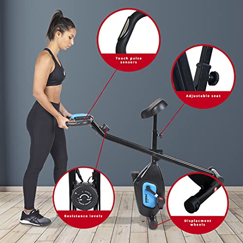 CARE FITNESS - Bicicleta estática plegable SV-316 - 7 funciones - Peso de inercia de 4 kg - Frenado magnético, Monitores de frecuencia cardíaca - Bicicleta de ciclismo de diseño y con buen rendimiento