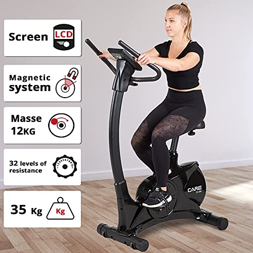 CARE FITNESS CV-395 - Bicicleta estática motorizada (24 programas de entrenamiento, masa de inercia 12 kg, resistencias magnéticas motorizadas, conectividad de aplicación Mobile/Kinomap