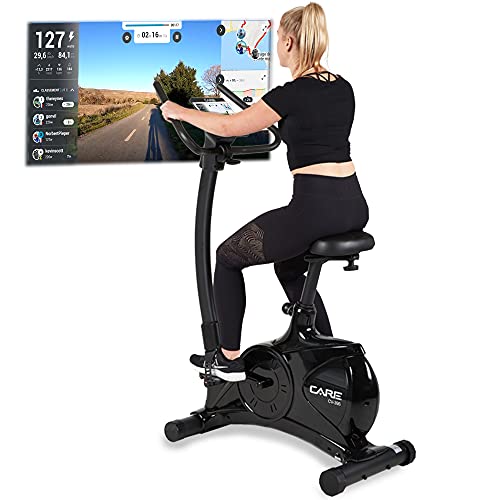 CARE FITNESS CV-395 - Bicicleta estática motorizada (24 programas de entrenamiento, masa de inercia 12 kg, resistencias magnéticas motorizadas, conectividad de aplicación Mobile/Kinomap