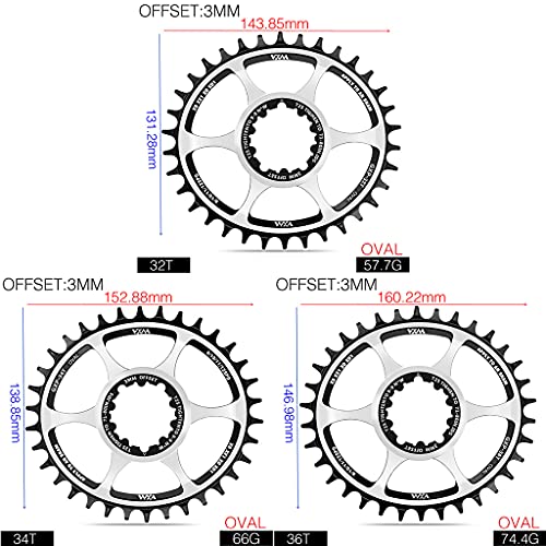 CAREMiLLE Plato Ovalado de Bicicleta 3mm 32t 34t 36t para Sram Gxp Xx1 Eagle X01 Gx X1 1400 X0 X9 S1400 Rueda Dentada MTB, Bicicleta MTB Offset-34T