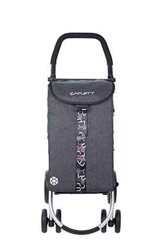 Carlett Carro de la Compra 4 Ruedas | Lett460 | Carrito Plegable con Gran Capacidad, 25kg, Bolsa Principal 40L, Térmica 10L, Aluminio, Gris