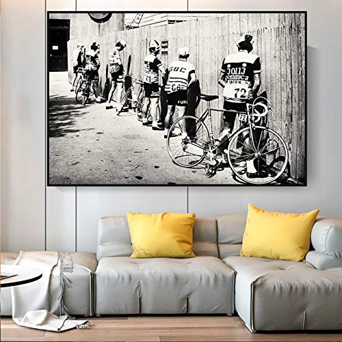 Cartel retro del marco de la foto del arte de la pared de la lona de la impresión de la bicicleta en blanco y negro, adecuado para la decoración del hogar del baño 30x40cmx1 marco interior