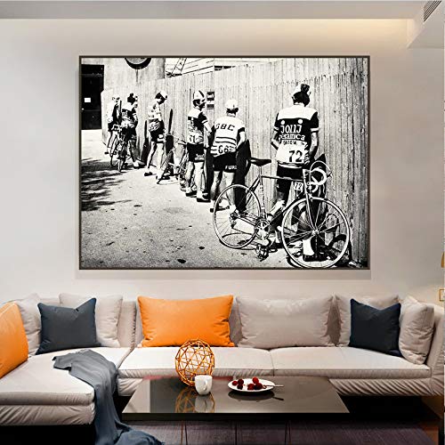 Cartel retro del marco de la foto del arte de la pared de la lona de la impresión de la bicicleta en blanco y negro, adecuado para la decoración del hogar del baño 30x40cmx1 marco interior