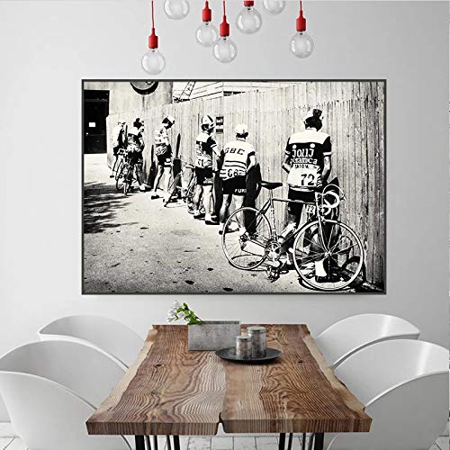 Cartel retro del marco de la foto del arte de la pared de la lona de la impresión de la bicicleta en blanco y negro, adecuado para la decoración del hogar del baño 30x40cmx1 marco interior