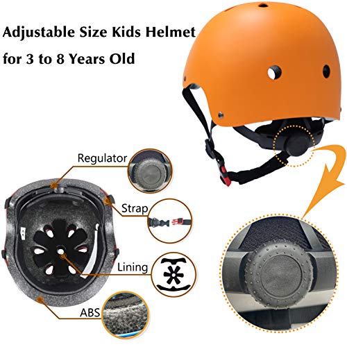 Casco Ajustable para niños y Equipo de protección, Cascos y Almohadillas para Bicicletas para niños pequeños, Rodilleras, Coderas y muñequeras (Orange, S(3-8years Old))