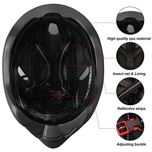 Casco Bicicleta Adulto,KINGLEAD Casco Bicicleta Mujere Hombre con Visor Extraíble Magnético Certificado CE Casco MTB con USB Luz LED Forro Desmontable Lavable Casco Bicicleta Ajustable 57-62CM (KL088)