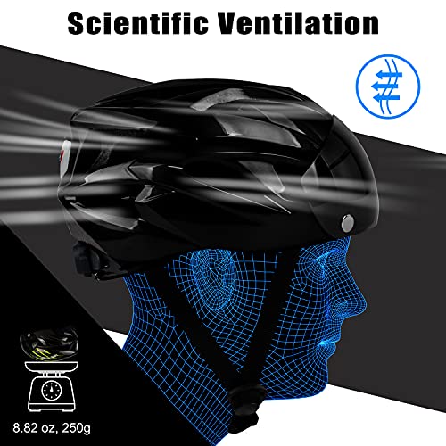 Casco Bicicleta, KINGLEAD Casco Bicicleta Hombre Mujer Certificado CE Casco Bicicleta con Luz LED Casco Bicicleta con Visera Extraíble Magnética Casco Bici para Carretera MTB Ciclismo 56-62cm(KL013)