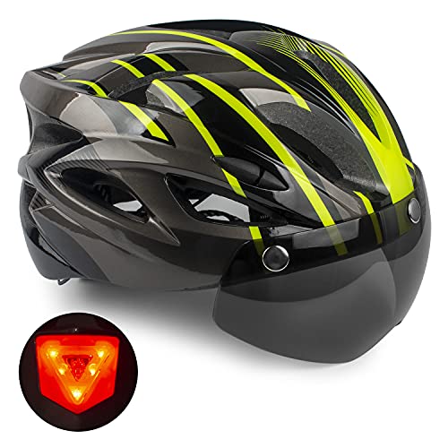 Casco Bicicleta, KINGLEAD Casco Bicicleta Hombre Mujer Certificado CE Casco Bicicleta con Luz LED Casco Bicicleta con Visera Extraíble Magnética Casco Bici para Carretera MTB Ciclismo 56-62cm(KL013)