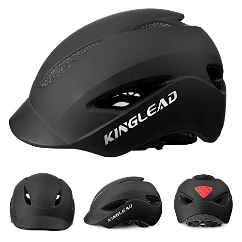 Casco Bicicleta, KINGLEAD Casco Bicicleta Hombre Mujer con luz LED y Correas de Reflectantes Casco Bicicleta Adultos para Ciudad Casco para Ciclistas Casco de Bici de Carretera con Visera