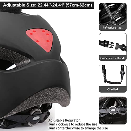 Casco Bicicleta, KINGLEAD Casco Bicicleta Hombre Mujer con luz LED y Correas de Reflectantes Casco Bicicleta Adultos para Ciudad Casco para Ciclistas Casco de Bici de Carretera con Visera