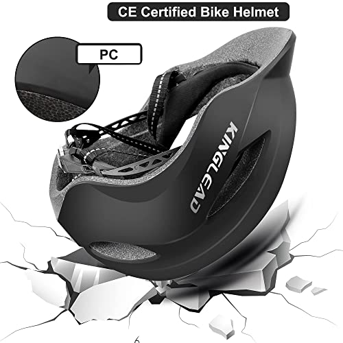 Casco Bicicleta, KINGLEAD Casco Bicicleta Hombre Mujer con luz LED y Correas de Reflectantes Casco Bicicleta Adultos para Ciudad Casco para Ciclistas Casco de Bici de Carretera con Visera