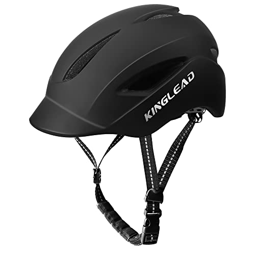 Casco Bicicleta, KINGLEAD Casco Bicicleta Hombre Mujer con luz LED y Correas de Reflectantes Casco Bicicleta Adultos para Ciudad Casco para Ciclistas Casco de Bici de Carretera con Visera