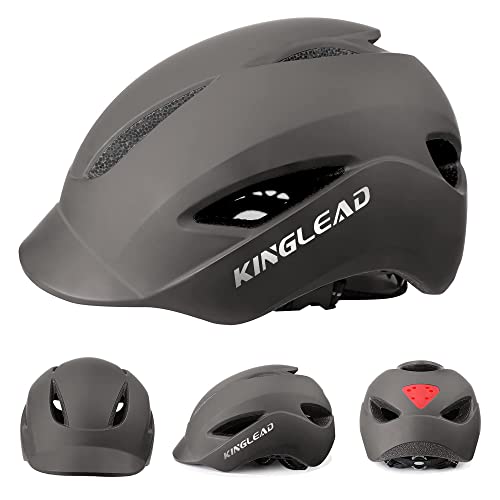 Casco Bicicleta, KINGLEAD Casco Bicicleta Hombre Mujer con luz LED y Correas de Reflectantes Casco Bicicleta Adultos para Ciudad Casco para Ciclistas Casco de Bici de Carretera con Visera