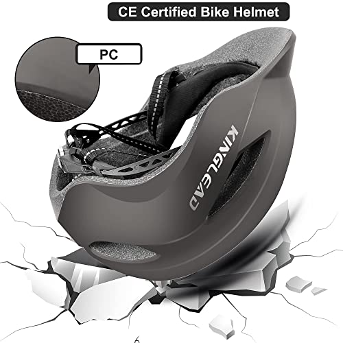 Casco Bicicleta, KINGLEAD Casco Bicicleta Hombre Mujer con luz LED y Correas de Reflectantes Casco Bicicleta Adultos para Ciudad Casco para Ciclistas Casco de Bici de Carretera con Visera