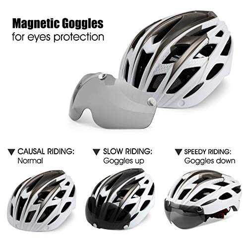 Casco bicicleta/Casco Bicic con luz,Certificado CE, casco bicicleta adulto con Visera Magnética Desmontable Gafas de Protección Super Light Casco Integral de Bicicleta Skateboarding Ski & Snowboard