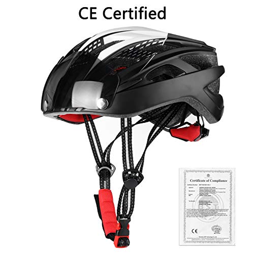 Casco bicicleta/Casco Bicic con luz,Certificado CE, casco bicicleta adulto con Visera Magnética Desmontable Gafas de Protección Super Light Casco Integral de Bicicleta Skateboarding Ski & Snowboard