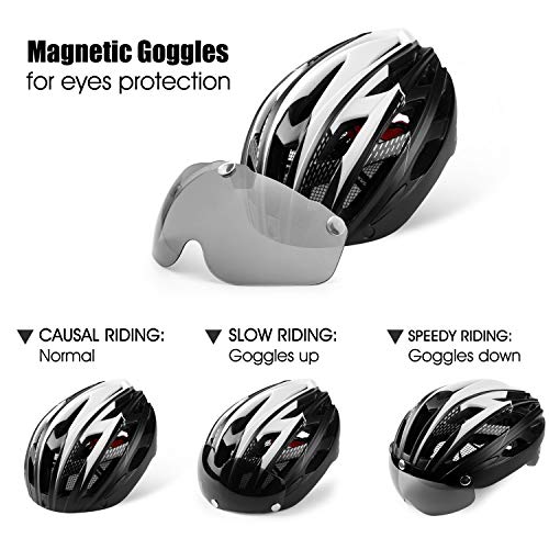 Casco bicicleta/Casco Bicic con luz,Certificado CE, casco bicicleta adulto con Visera Magnética Desmontable Gafas de Protección Super Light Casco Integral de Bicicleta Skateboarding Ski & Snowboard