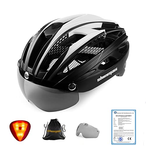 Casco bicicleta/Casco Bicic con luz,Certificado CE, casco bicicleta adulto con Visera Magnética Desmontable Gafas de Protección Super Light Casco Integral de Bicicleta Skateboarding Ski & Snowboard