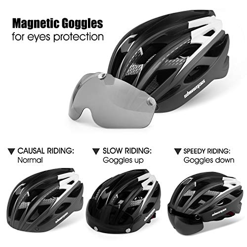 Casco bicicleta/Casco Bicic con luz,Certificado CE, casco bicicleta adulto con Visera Magnética Desmontable Gafas de Protección Super Light Casco Integral de Bicicleta Skateboarding Ski & Snowboard