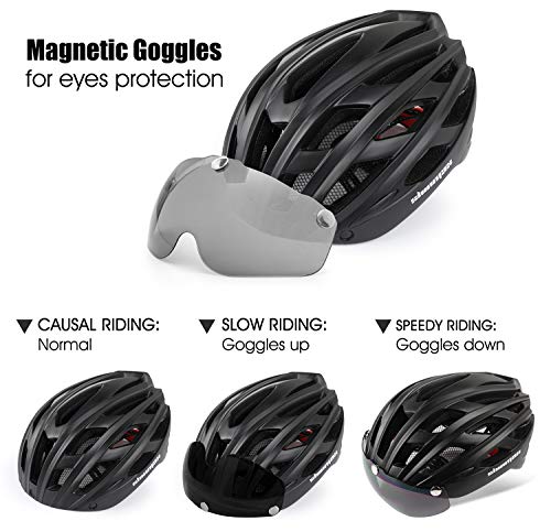 Casco bicicleta/Casco Bicic con luz,Certificado CE, casco bicicleta adulto con Visera Magnética Desmontable Gafas de Protección Super Light Casco Integral de Bicicleta Skateboarding Ski & Snowboard