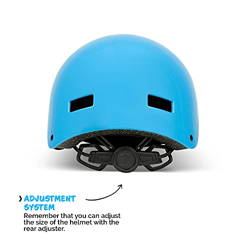 Casco de Bici para niños de 6-12 años. Homologado CE. Casco de Patinete, Casco de Skate. Máxima protección, Ajustable, Ligero y cómodo (Azul)