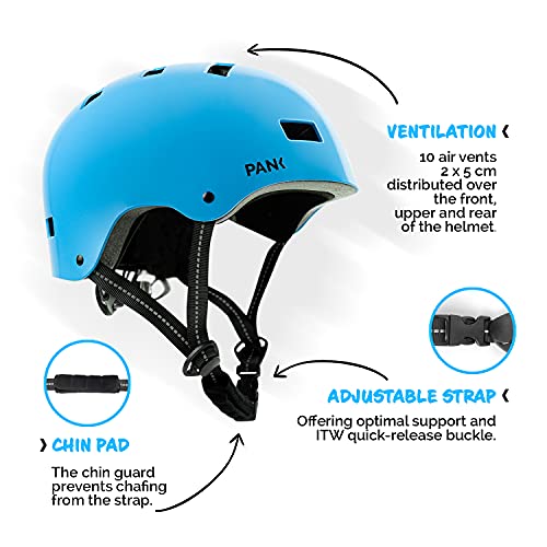 Casco de Bici para niños de 6-12 años. Homologado CE. Casco de Patinete, Casco de Skate. Máxima protección, Ajustable, Ligero y cómodo (Azul)