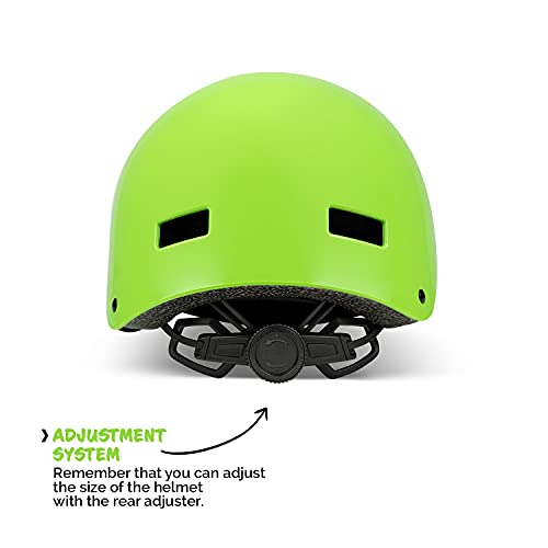 Casco de Bici para niños de 6-12 años. Homologado CE. Casco de Patinete, Casco de Skate. Máxima protección, Ajustable, Ligero y cómodo (Verde)