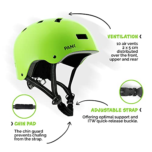 Casco de Bici para niños de 6-12 años. Homologado CE. Casco de Patinete, Casco de Skate. Máxima protección, Ajustable, Ligero y cómodo (Verde)