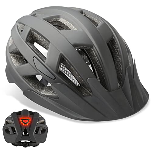 Casco de Bicicleta Ciclismo de Montaña Montar Movilidad Urbana Casco de Skate y BMX Bicicleta Y Scooter Eléctrico Adulto con USB Luz LED y Visera Certificado CE Casco MTB para Hombres Mujeres (L)