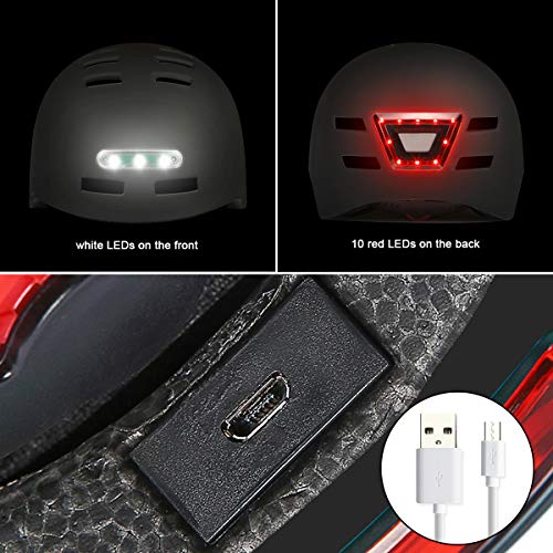 Casco de Bicicleta con LED Integrado y Casco de Ciclismo BMX Patin Casco Patinete Electrico Adulto con luz Trasera Ajustable Movilidad Urbana Bici Deporte CPSC y Certificado CE para Hombres y Mujeres