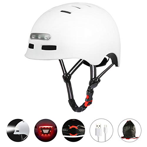 Casco de Bicicleta con LED Integrado y Casco de Ciclismo BMX Patin Casco Patinete Electrico Adulto con luz Trasera Ajustable Movilidad Urbana Bici Deporte CPSC y Certificado CE para Hombres y Mujeres