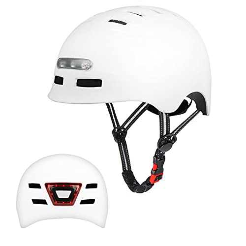 Casco de Bicicleta con LED Integrado y Casco de Ciclismo BMX Patin Casco Patinete Electrico Adulto con luz Trasera Ajustable Movilidad Urbana Bici Deporte CPSC y Certificado CE para Hombres y Mujeres