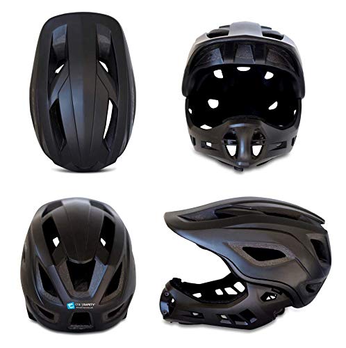 Casco de Bicicleta de montaña de Cara Completa: Casco de Bicicleta de Bici BMX y Bicicleta de montaña con Marcado CE para Chico, Chica y niños de Entre 3 y 12 años | para niños 2 en 1 (Negro, 53-58)