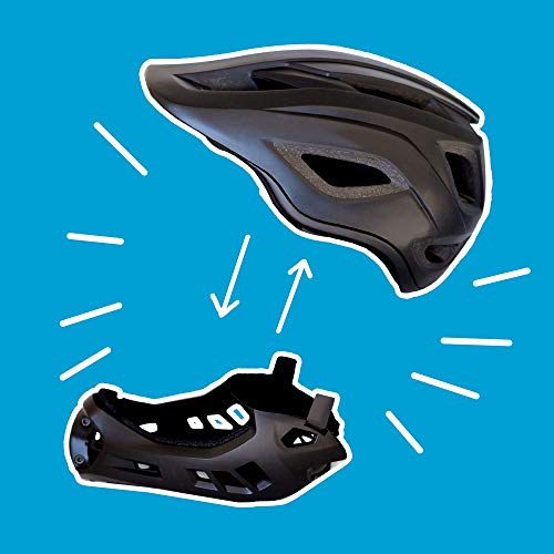 Casco de Bicicleta de montaña de Cara Completa: Casco de Bicicleta de Bici BMX y Bicicleta de montaña con Marcado CE para Chico, Chica y niños de Entre 3 y 12 años | para niños 2 en 1 (Negro, 53-58)