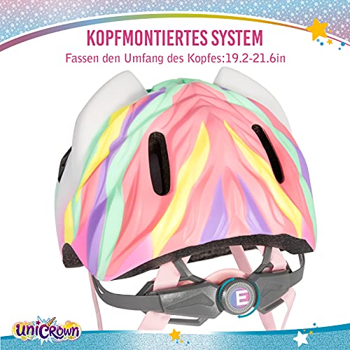 Casco de bicicleta infantil de unicornio, de seguridad ajustable, para niños de 3 a 8 años, para niños y niñas, con certificado CE (49 a 55 cm) (arcoíris)