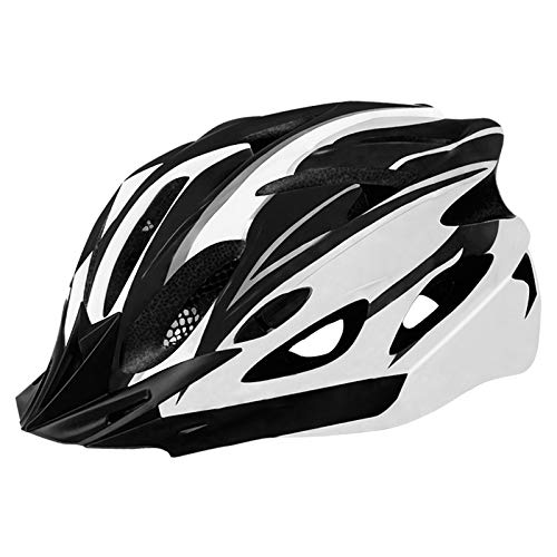 Casco de Bicicleta para Adulto Casco Ciclismo BMX Protector Ligero con Correa Ajustable y Visera Desmontable para Montar Protección de Seguridad Unisex para Carretera Montaña (Negro & Blanco, 52-61cm)