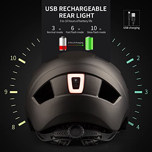 Casco de Bicicleta para Adultos con luz Trasera Ajustable Casco de Bicicleta Certificado por la CPSC Cascos urbanos, diseño Ligero de microcápsula, Tallas para Adultos Hombres/Mujeres