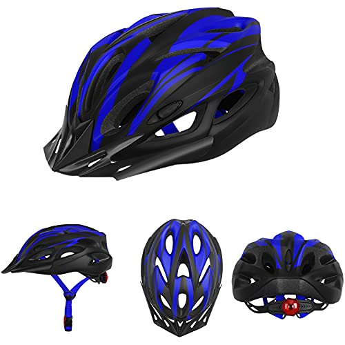 Casco de bicicleta para hombre y mujer, con luz trasera y visera desmontable, para bicicleta de carreras de montaña (57-62 cm), color azul