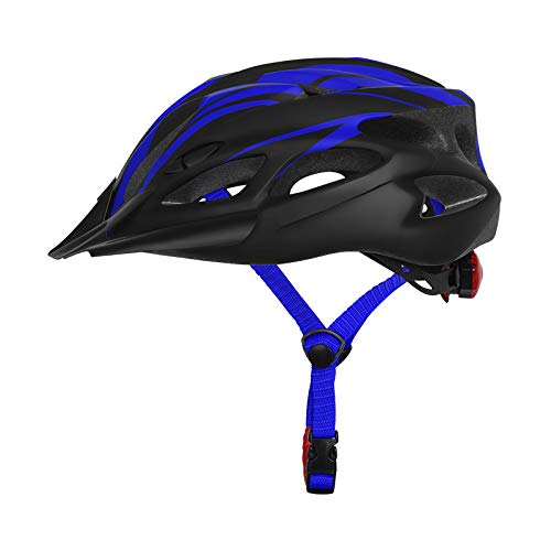 Casco de bicicleta para hombre y mujer, con luz trasera y visera desmontable, para bicicleta de carreras de montaña (57-62 cm), color azul
