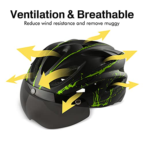 Casco de Bicicleta Patinete Electrico para Adultos Hombre y Mujer Certificado CE Bici Casco de Ciclismo de Montaña BMX Skateboard MTB Urbana con Magnética Seguridad Visera y Acolchado (Verde)